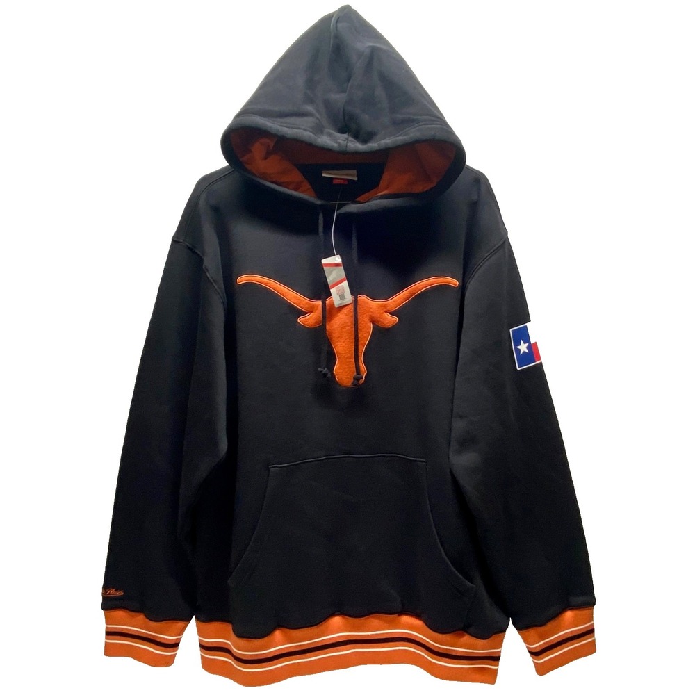 Texas Longhorns NCAA Hoodie Large Black Orange Logo College Mitchell & Ness NWT